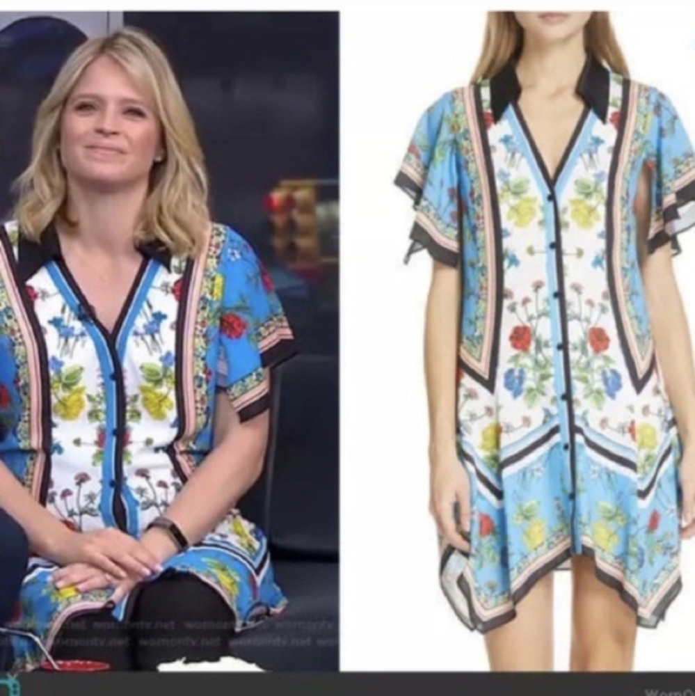 Alice + Olivia Conner Floral-Print Handkerchief Shirt dress